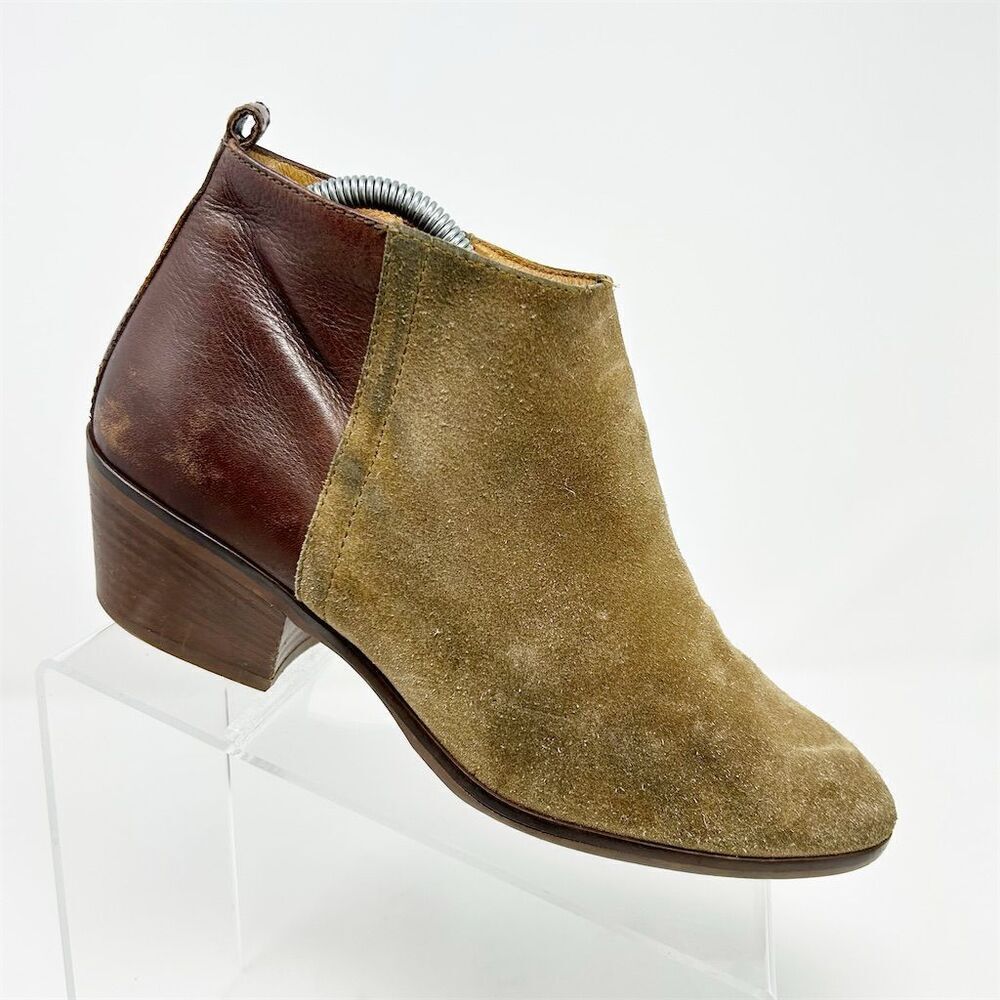 Madewell The Cait Brown Leather Heeled Ankle Boots Size 10 Zip Closure Fall